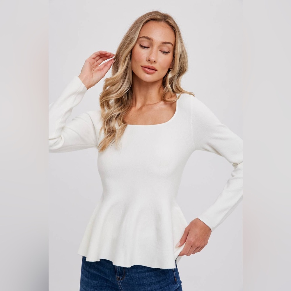 Square Neck Peplum Sweater Top